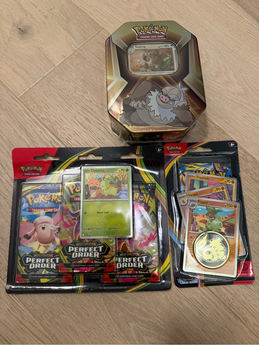 Pokemon TCG Mega Evolution Perfect Order & Chaos Rising Pack + Slaking Tin